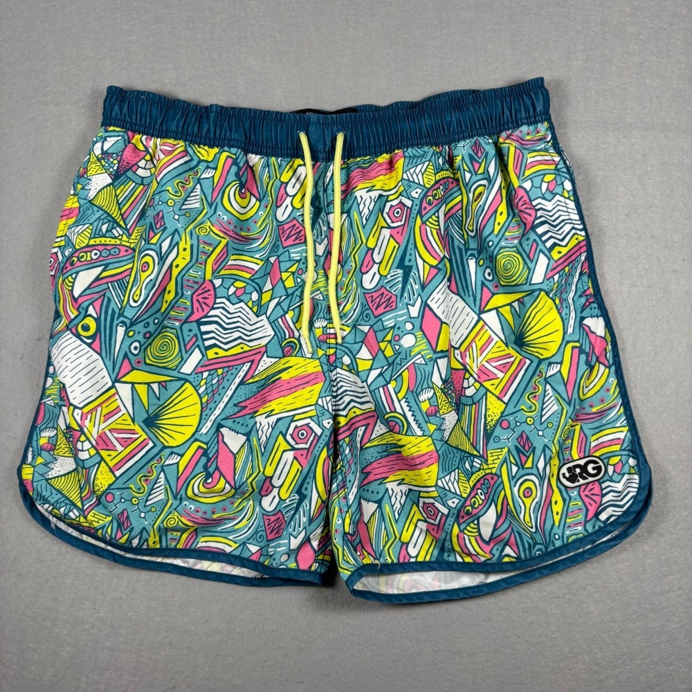 Rowdy Gentleman Mens M Swim Trunks‎ Blue Geometric Printed Drawstring Mesh Lined